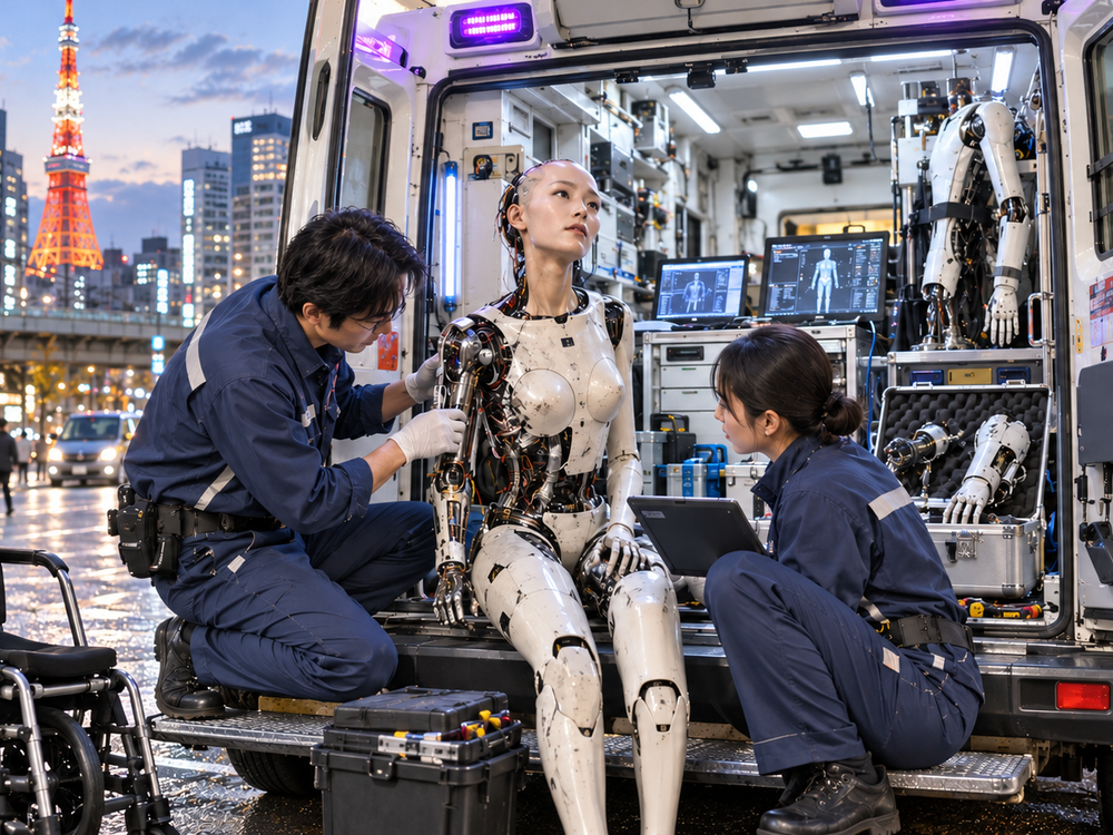 Robotická sanitka v Japonsku: Servis pre humanoidov priamo v teréne