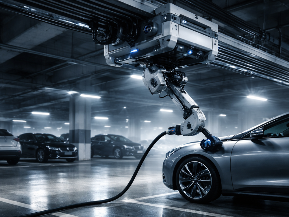 V Číne lezú roboty po strope a nabíjajú autá: Takto to funguje