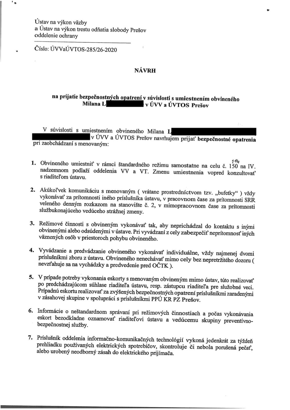 Návrh na prijatie bezpečnostných opatrení 1