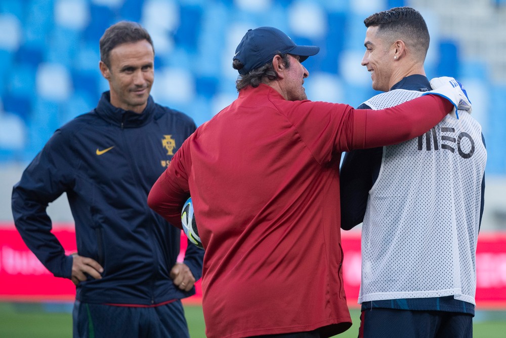 Cristiano Ronaldo počas tréningu Portugalska pred piatkovým zápasom kvalifikácie ME 2024 Slovensko - Portugalsko.
