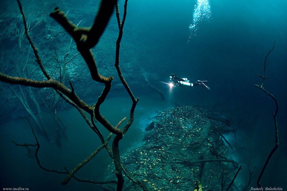 Cenote Angelita - Podvodná rieka v Mexiku