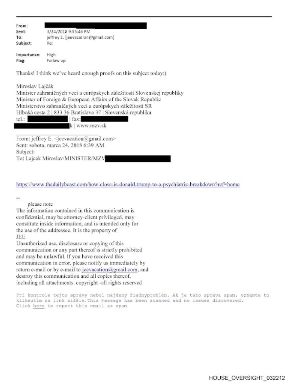 epstein lajcak trump komunikacia