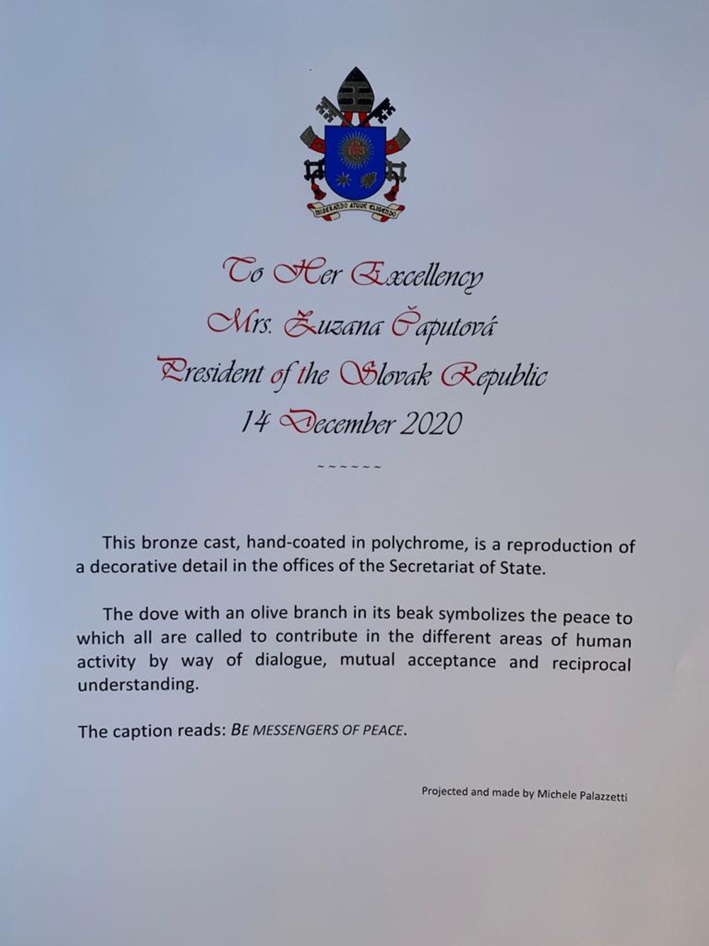 Dary Čaputovej od pápeža