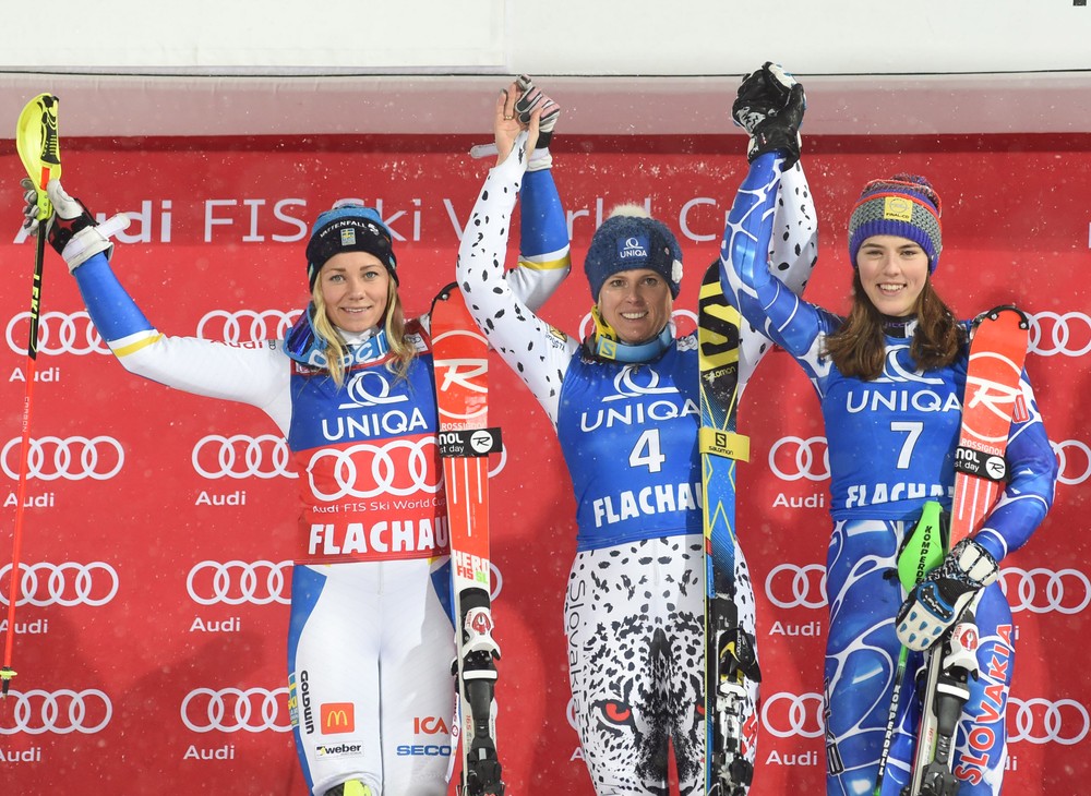 Flachau 2016 Zuzulová a Vlhová na podiu