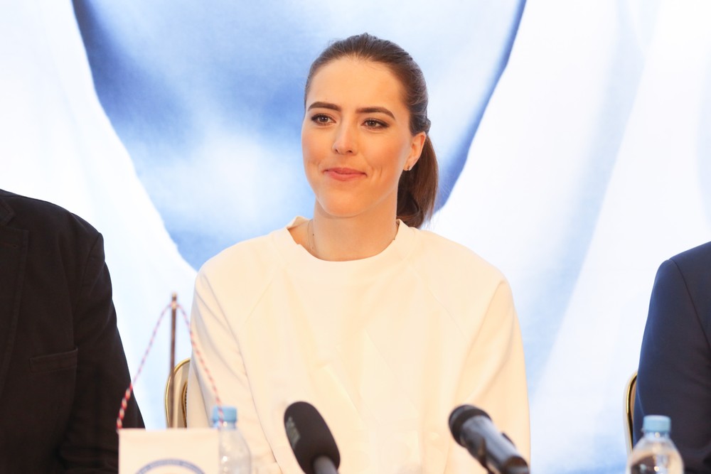 Petra Vlhová počas tlačovej konferencie s Veľkým glóbusom 