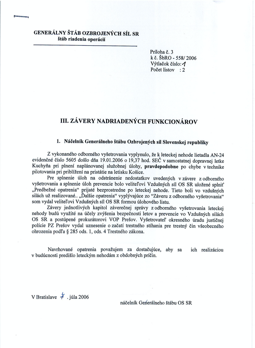 Odtajnený spis havárie lietadla v  Hejciach