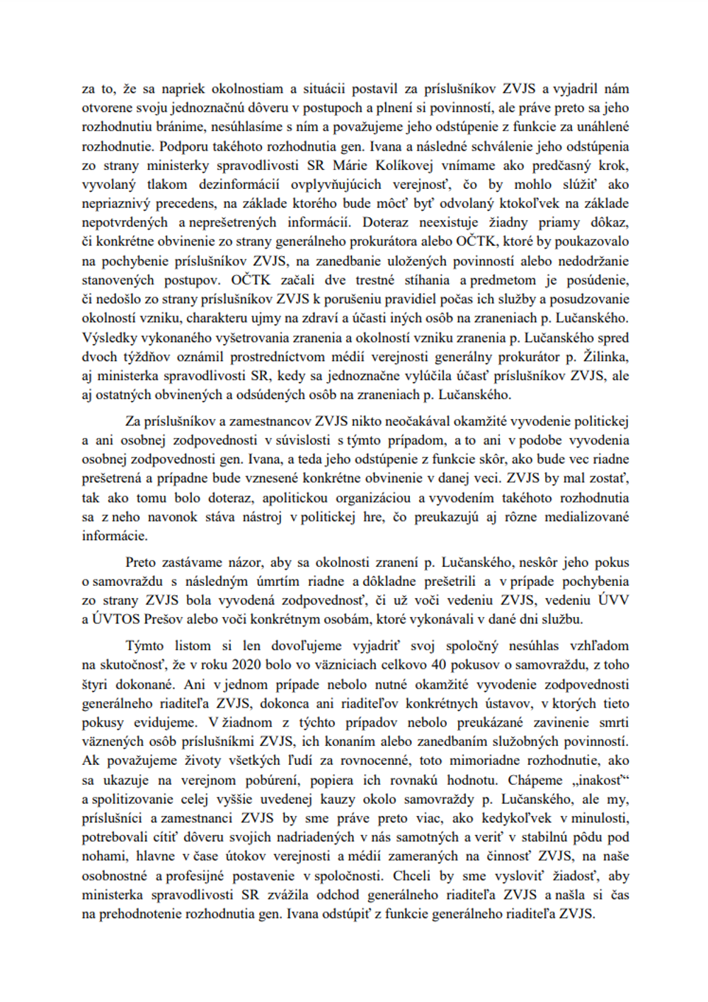 Otvorený list k aktuálnej situácii vo väzenstve