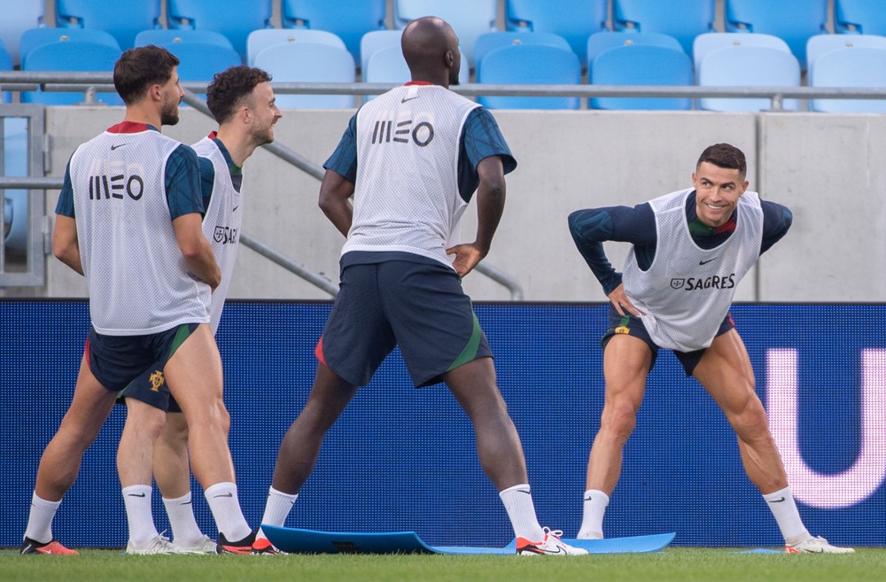 Cristiano Ronaldo počas tréningu Portugalska pred piatkovým zápasom kvalifikácie ME 2024 Slovensko - Portugalsko.