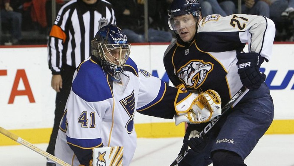 Jaroslav Halák v zápase Nashville-St.Louis