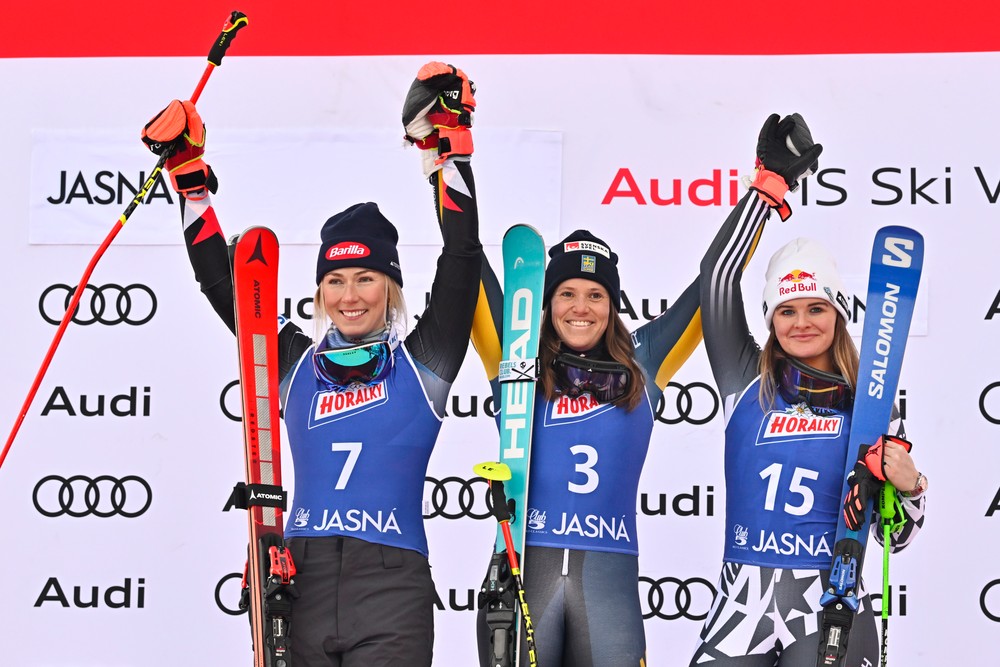 Obrovský slalom Jasná 20_januar_2024 Sara Hectorová Mikaela Shiffrinová Alice Robinsonová (2)