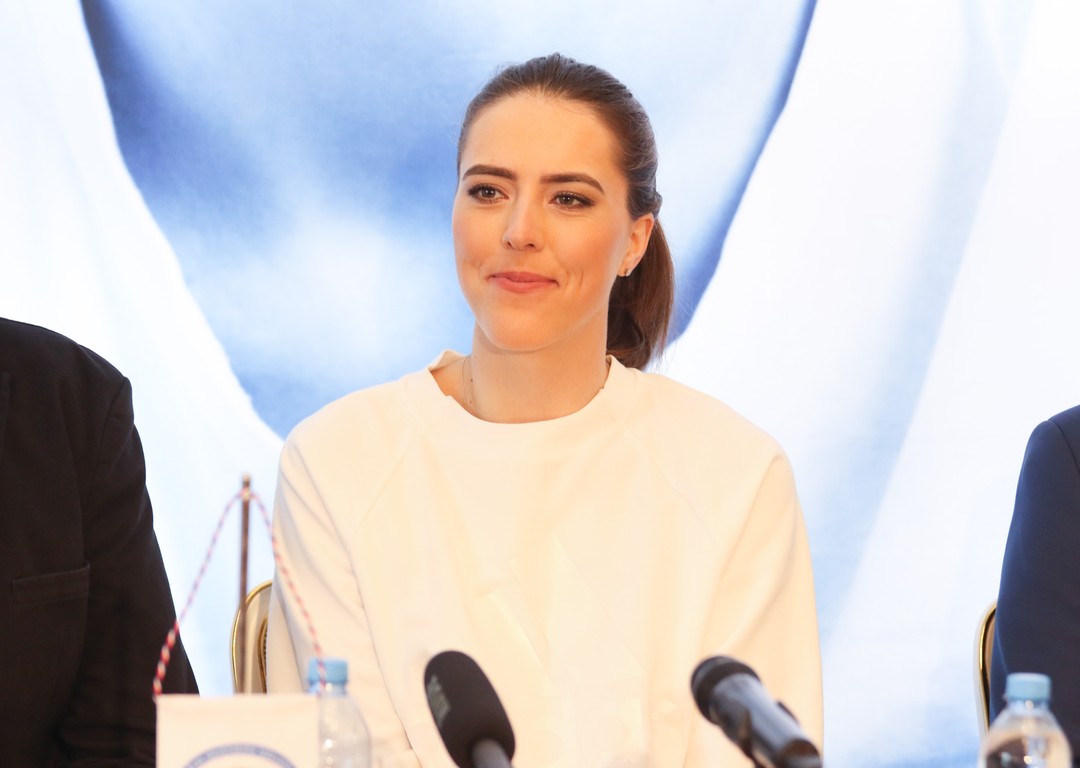 Petra Vlhová počas tlačovej konferencie s Veľkým glóbusom 