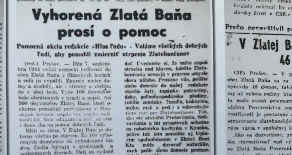 Obyvatelia prišli o strechu nad hlavou a ušli do lesov. Pred 82 rokmi vypálili Zlatú Baňu