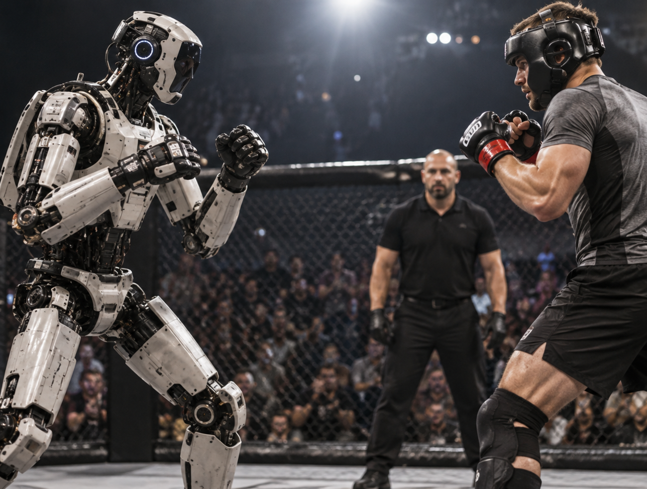 Človek vs. humanoid v klietke. Zápas mal nečakaný háčik