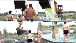 VIDEO. Aj takto si môžete užiť kúpanie. S bagrom...