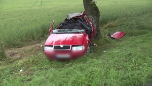 Riziko mokrých ciest: Vodič narazil do stromu, z auta ho museli vyťahovať hasiči