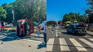 Vážna nehoda pri Trebišove: Auto sa prevrátilo, cestu uzavreli
