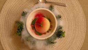 Cibuľová zmrzlina, biela čokoláda, tonka fazuľa, vanilka, pečené pistácie