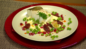 Treska SKREI na zelerovom pyré s chorizom