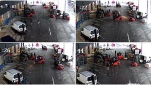 VIDEO: Skladníci obkľúčili unikajúcich zlodejov vysokozdvižnými vozíkmi