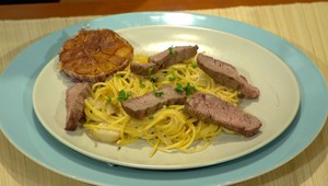 Špagety na hubách s hovädzími rezancami