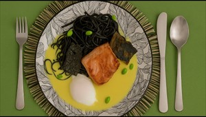 Losos, linguine, šafránová omáčka, stratené vajce