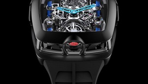 Hodinky vybavené zmenšenou replikou motora Bugatti Chiron