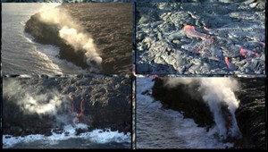 Krásne divadlo. Havajská sopka chrlí lávu do oceánu