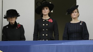 Tehotná Kate na pietnej akcii, William na zápase