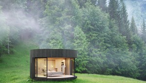 Štýlová kruhová kabína citlivo spája moderný dizajn s okolitou prírodou