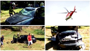 Dobrovoľní hasiči havarovali v zákrutách za Banskou Štiavnicou. Pomáhať im museli aj leteckí záchranári