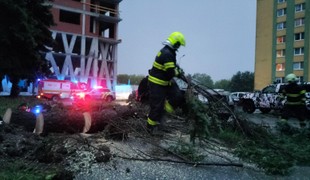 Prešovom sa prehnala silná búrka: Strom spadol na autá, vietor poškodil aj stavenisko