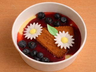 Puding s džemovou polevou a ovocím