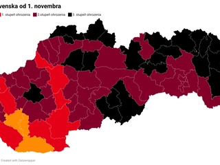 COVID AUTOMAT: K minulotýždňovým okresom v čiernej farbe pribudlo ďalších 14 okresov