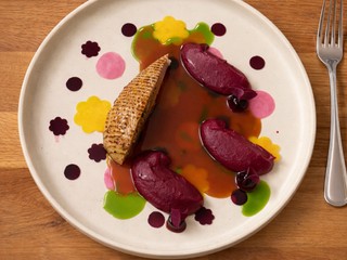 Bažantia terina so shiitake, variáciou cvikly a maslovým demiglasom