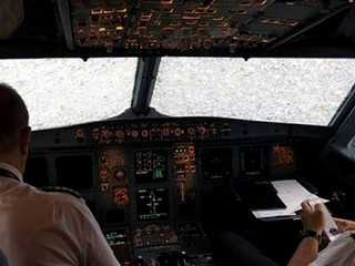 Lietadlo muselo núdzovo pristáť. Krúpy zasiahli čelné sklo