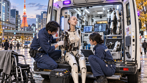 Robotická sanitka v Japonsku: Servis pre humanoidov priamo v teréne