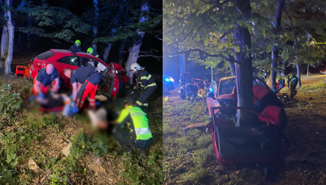 Nočná nehoda v Bratislave si vyžiadala päť zranených. Auto čelne narazilo do stromu