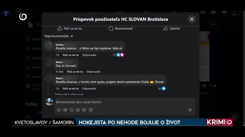 HOKEJISTA PO NEHODE BOJUJE O ŽIVOT
