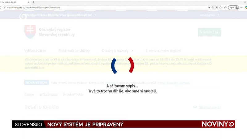 NOVÝ SYSTÉM JE PRIPRAVENÝ