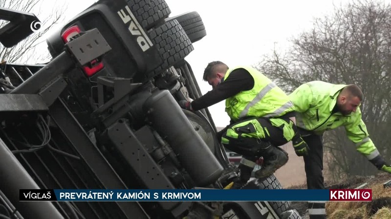 PREVRÁTENÝ KAMIÓN S KRMIVOM