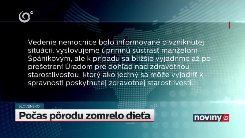 Počas pôrodu zomrelo dieťa