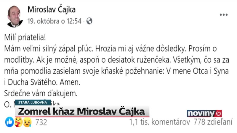Zomrel kňaz Miroslav Čajka
