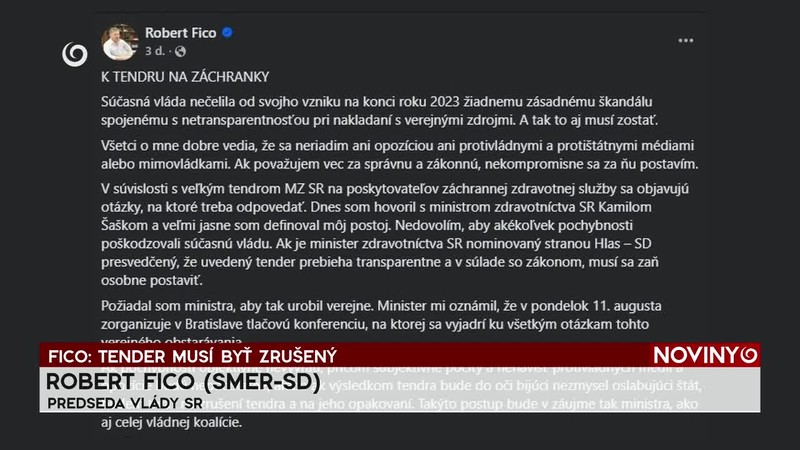 FICO: TENDER MUSÍ BYŤ ZRUŠENÝ