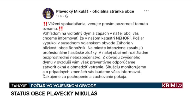 POŽIAR VO VOJENSKOM OBVODE
