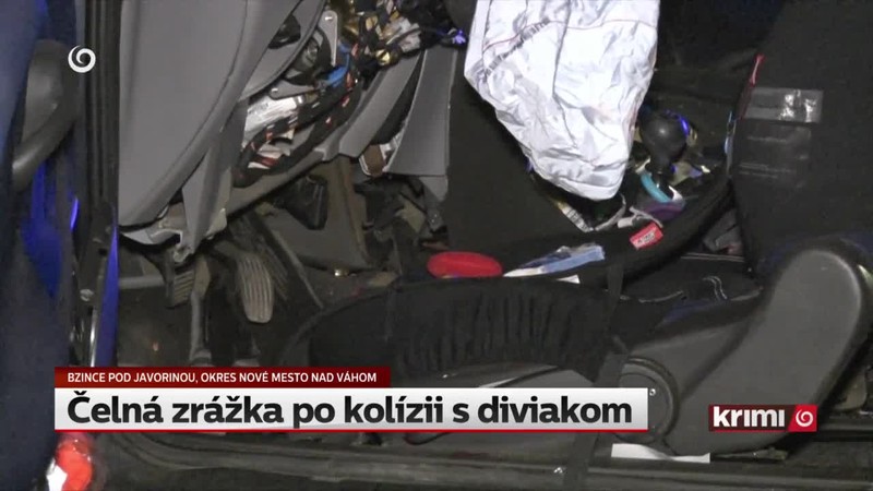 Čelná zrážka po kolízii s diviakom
