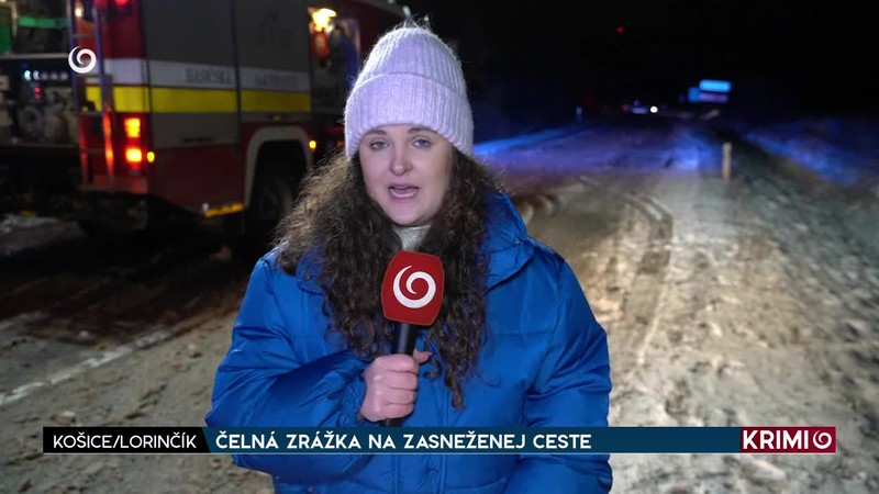 ČELNÁ ZRÁŽKA NA ZASNEŽENEJ CESTE