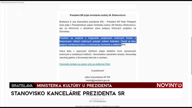 MINISTERKA KULTÚRY U PREZIDENTA