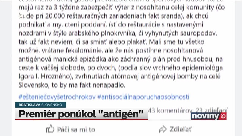Premiér ponúkol "antigén"