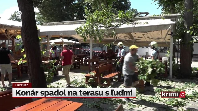 Konár spadol na terasu s ľuďmi