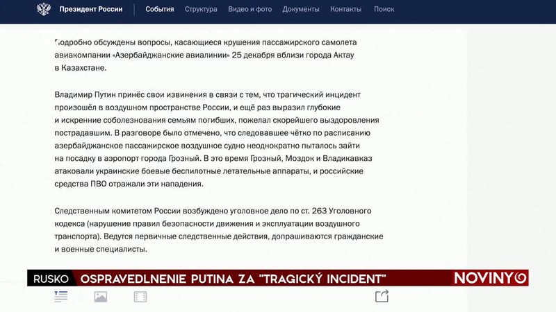 OSPRAVEDLNENIE PUTINA ZA "TRAGICKÝ INCIDENT"